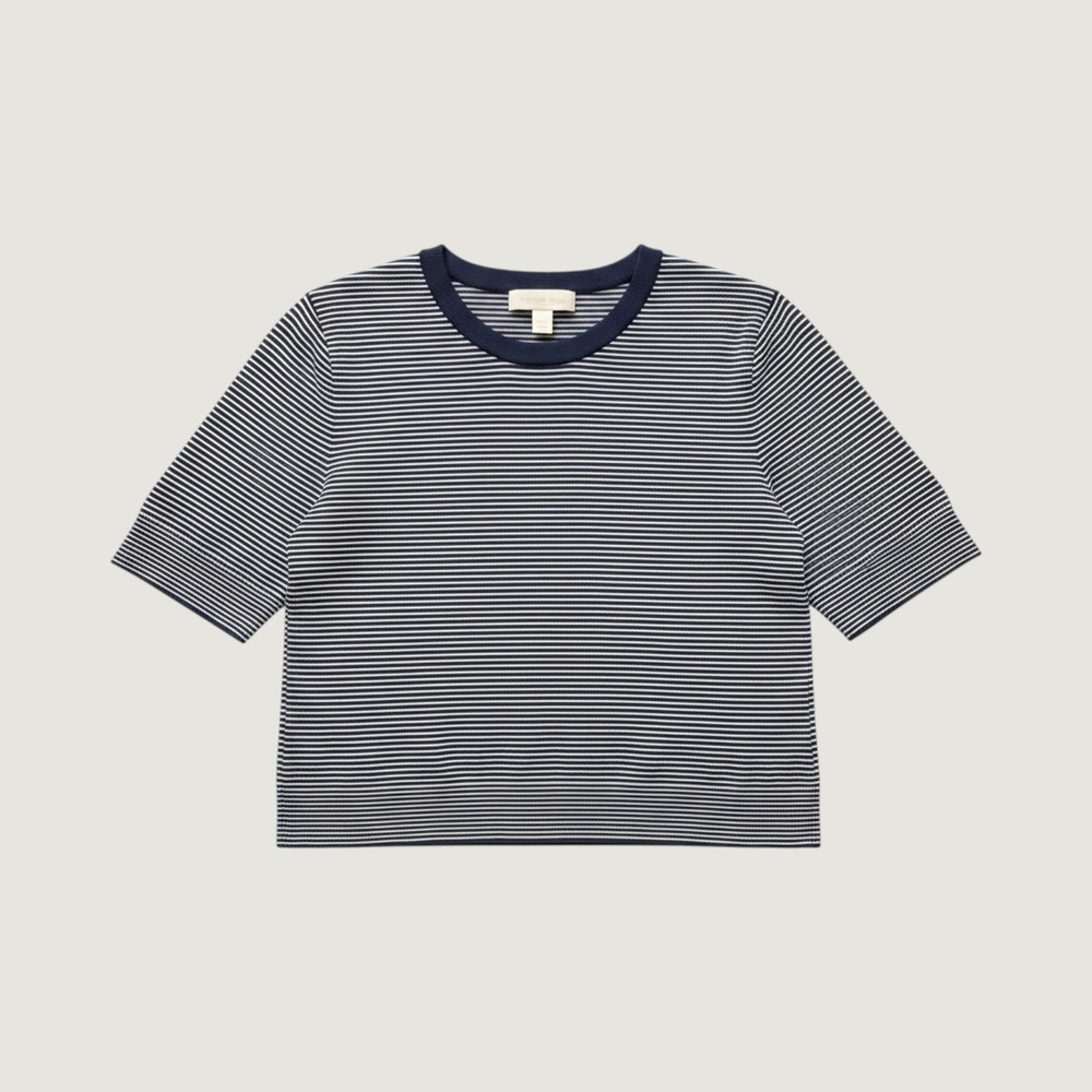Michael Kors Womens Navy Blue White Striped Blouse XL Stretch Womens